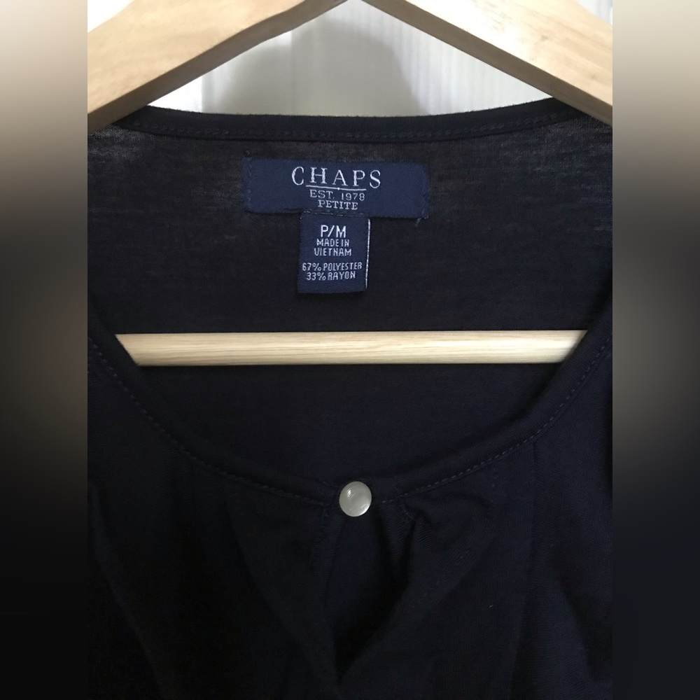 Classic PM shell with one button at neckline. Chaps.